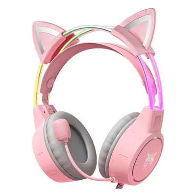 Onikuma X15 PRO Double-Head Beam RGB Wired Gaming Headset With Cat Ears Rózsaszín PC headset