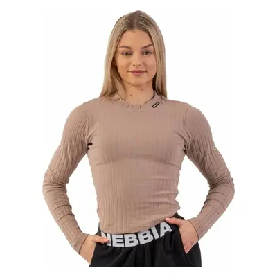 Nebbia Organic Cotton Ribbed Long Sleeve Top Brown Fitness póló