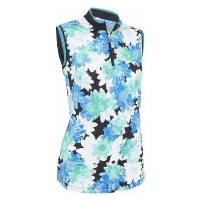 Callaway Women Printed Floral Zip Mock Caviar Rövid ujjú póló