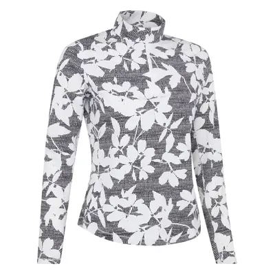 Callaway Womens Textured Abstract Print Long Sleeve Top Caviar Pulóver