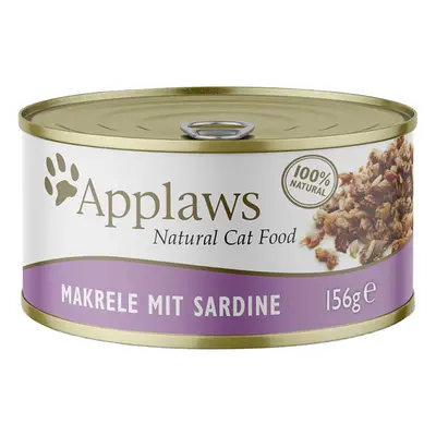 24x156g Applaws hús-/hallében nedves macskatáp-makréla & szardínia