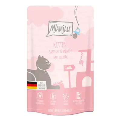 12x125g MjAMjAM Quetschie Kitten nedves macskaeledel - Szaftos csirke lazacolajjal