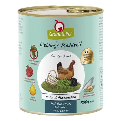 12x800g Liebling´s Mahlzeit nedves kutyatáp-Csirke, pasztinák, bazsalikom, bodza & lenolaj