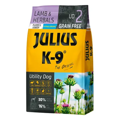 10kg Puppy & Junior, JULIUS-K9, lamb & herbals, száraz kutyatáp