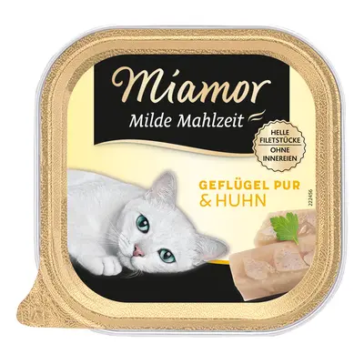 16x100g Miamor Milde Mahlzeit Szárnyas pur & csirke tálcás nedves macskatáp