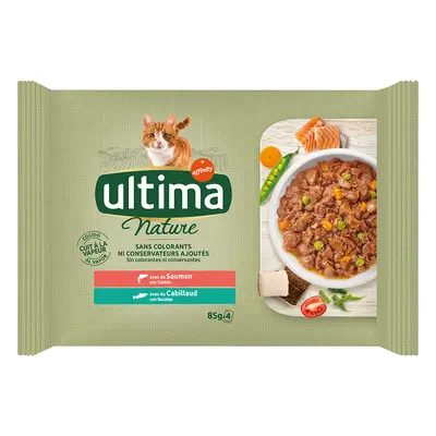 12x85g Ultima Cat Nature Lazac & tőkehal nedves macskatáp