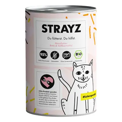 24x 400g-os STRAYZ BIO bio kacsa és bio édesburgonya nedves macskaeledel konzerv 24x 400g-os STR