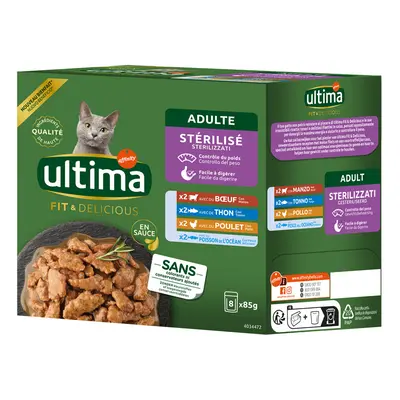 48x85g Ultima Cat Sterilised nedves macskatáp mix II (csirke, marha, tonhal, tengeri hal)