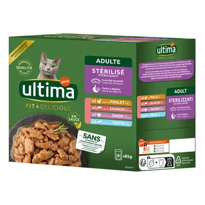 48x85g Ultima Cat Sterilised nedves macskatáp mix I (csirke, pulyka, lazac, pisztráng)