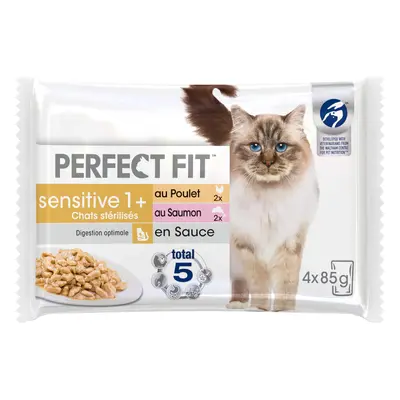 52x85g Perfect Fit Sensitive Sterile Adult 1+ csirke & lazac nedves macskatáp