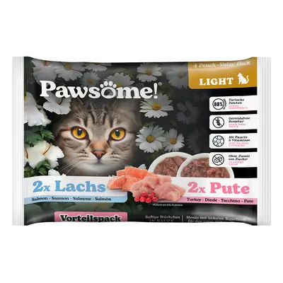 8x85g Pawsome Adult Light nedves macskatáp - Pulyka & lazac