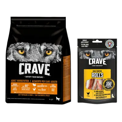 2,8kg Crave Adult pulyka & csirke száraz kutyatáp+4x85g Crave High Protein Rolls kutyasnack 15% 