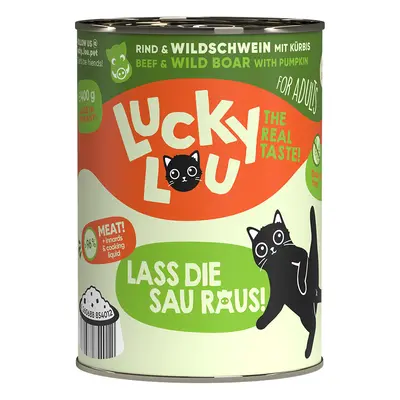 6x400g Lucky Lou Adult Marha & vaddisznó nedves macskatáp