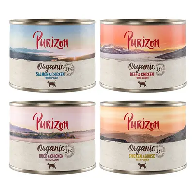 6x200g Purizon Organic vegyes csomag 4 változattal gabonamentes nedves macskatáp óriási árengedm