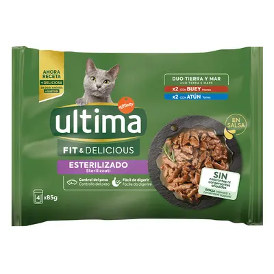 48x85g Ultima Cat Sterilized nedves macskatáp- Marha & tonhal