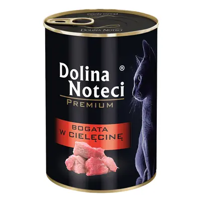 12x400g, Dolina Noteci Premium, borjúhúsban gazdag, nedves macskaeledel