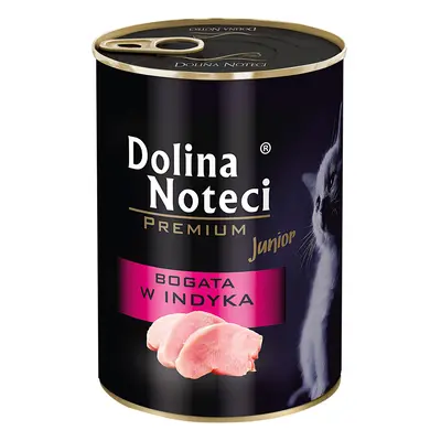 24x400g, Dolina Noteci Premium, Junior, pulykában gazdag, nedves macskaeledel, pulykában, Junior