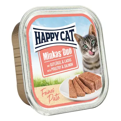 32x100g Happy Cat Minkas Duo Szárnyas & lazac finom pástétom tálcás nedves macskatáp