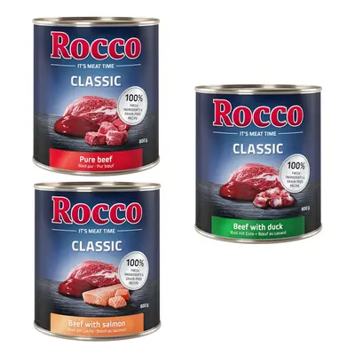 24x800g Rocco Classic nedves kutyatáp- Exkluzív-mix: marha pur, marha/lazac, marha/kacsa