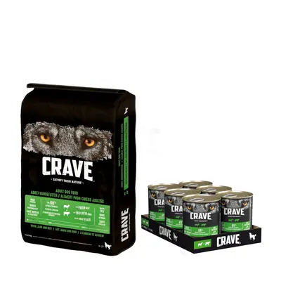 11,5kg Crave Adult bárány & marha száraz kutyatáp+6x400g bárány & marha nedvestáp 15% árengedmén