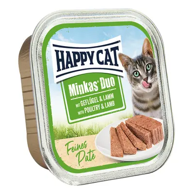 32x100g Happy Cat Minkas Duo Szárnyas & lazac finom pástétom tálcás nedves macskatáp