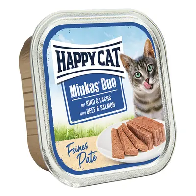 12x100g Happy Cat Minkas Duo Marha & lazac finom pástétom tálcás nedves macskatáp