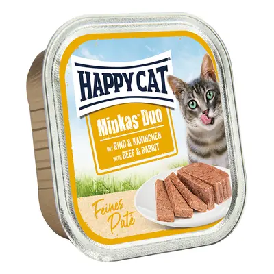 12x100g Happy Cat Minkas Duo Marha & nyúl finom pástétom tálcás nedves macskatáp