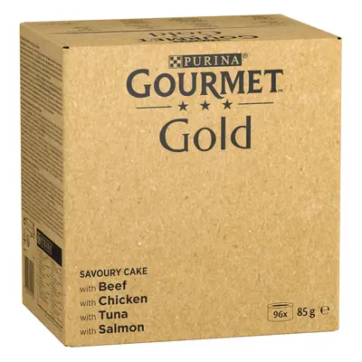 Jumbopack: 96x85g Gourmet Gold nedves macskatáp- Rafinált ragu: marha, csirke, tonhal, lazac