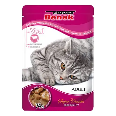 48x100g Super Benek Super Chunks Borjú szószban nedves macskaeledel