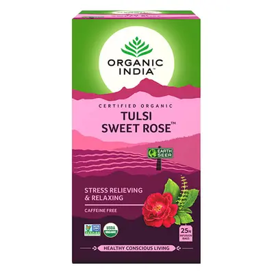 Organic India Bio India Tulsi Sweet Rose adagolt tea nyugtató, stressz, relaxáció 25 tasak (25 x