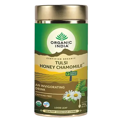 Organic India Tulsi Honey Kamilla bazsalikom, méz és kamilla laza tea védekezés, vitalitás 100 g