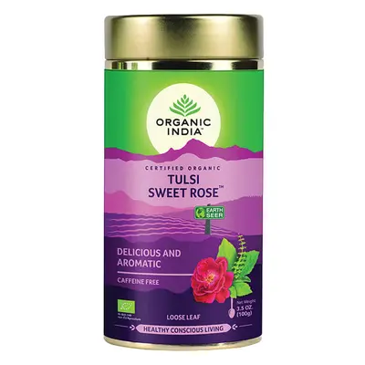 Organic India Tulsi Sweet Rose szálas tea nyugtató, stresszoldó, relaxáló 100 g, koffein nélkül