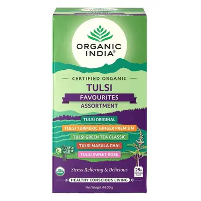 Organic India Tulsi Favourites Assortment filteres tea 25 tasak (25 x 1,8 g)