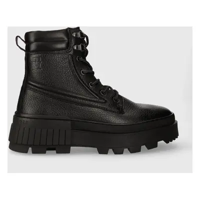 Tommy Hilfiger bőr bakancs TH ELEVATED CHUNKY W LTH BOOT fekete, férfi, FM0FM04808