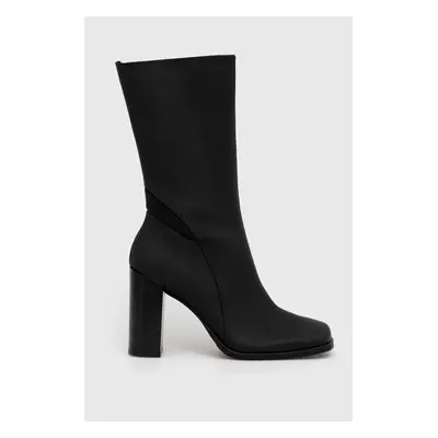 Calvin Klein Jeans bőr csizma HEEL ZIP BOOT LTH WN fekete, női, magassarkú, YW0YW01113