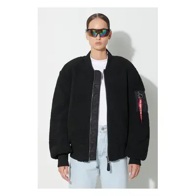 Alpha Industries bomber dzseki Ma-1 Teddy női, fekete, átmeneti, oversize