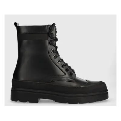 Calvin Klein bőr cipő LACE UP BOOT HIGH fekete, férfi, HM0HM01213