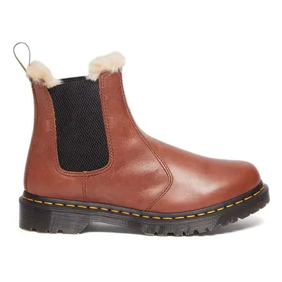 Dr. Martens bőr bokacsizma Leonore barna, női, téliesített, lapos talpú, DM27784225