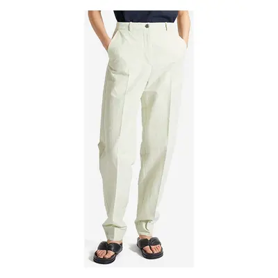 Wood nadrág vászonkeverékből Courtney Mini Stripe Trousers PASTEL GREEN zöld, magas derekú egyen