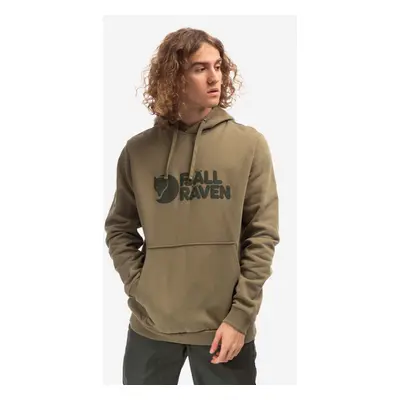 Fjallraven pamut melegítőfelső Logo Hoodie F84144 zöld, férfi, nyomott mintás, kapucnis