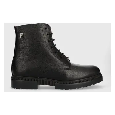 Tommy Hilfiger bőr cipő COMFORT CLEATED THERMO LTH BOOT fekete, férfi, FM0FM04651