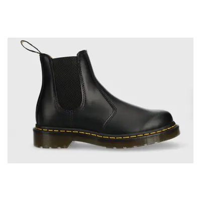 Dr. Martens bőr bokacsizma fekete, női, lapos talpú