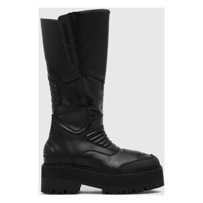 Tommy Jeans csizma TJW LONG SHAFT BIKER BOOT fekete, női, enyhén téliesített, lapos talpú, EN0EN