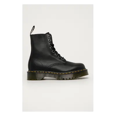 Dr. Martens bőr bakancs fekete, női, lapos talpú