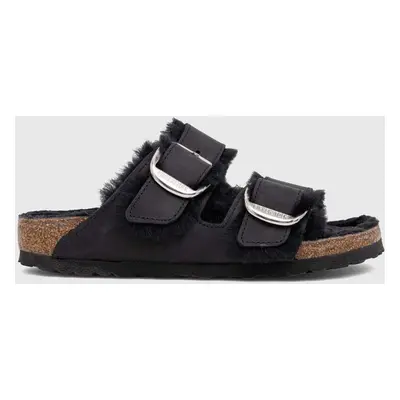 Birkenstock bőr papucs fekete, női