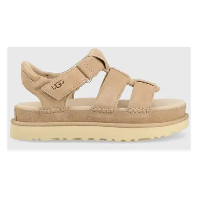 UGG velúr szandál Goldenstar Strap bézs, női, platformos