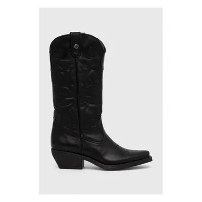 Steve Madden bőr cowboy csizma Wishley fekete, női, magassarkú, SM11003071