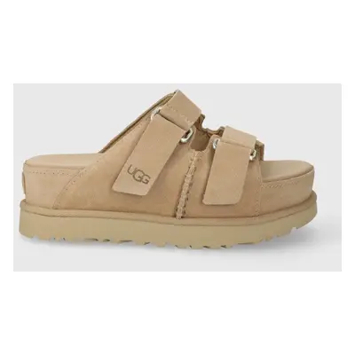 UGG papucs velúrból Goldenstar Hi Slide bézs, női, platformos