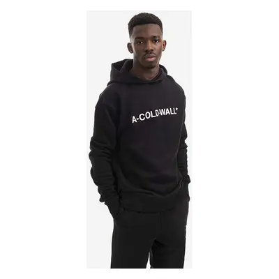 A-COLD-WALL* pamut melegítőfelső Essential Logo Hoodie fekete, férfi, nyomott mintás, kapucnis