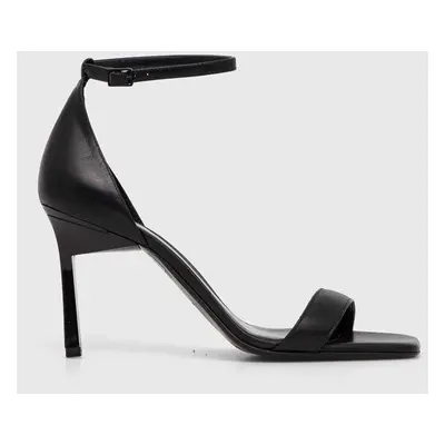 Calvin Klein bőr szandál HEEL SANDAL LTH fekete, HW0HW01944